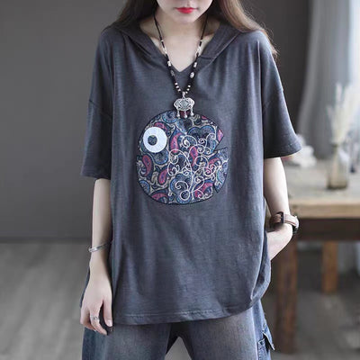 Loose Thin Summer Vintage Style Oriental Chinese Shirts Cotton Linen Women for Clothing Ladies Top Embroidery Casual T-Shirts