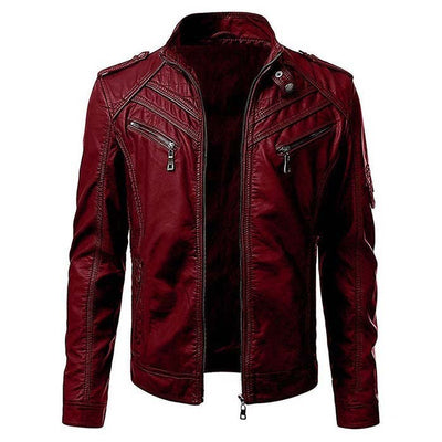 2021 Autumn Winter Men&#39;s Leather Jacket Casual Fashion Stand Collar Motorcycle Jacket Men Slim High Quality PU Leather Coats