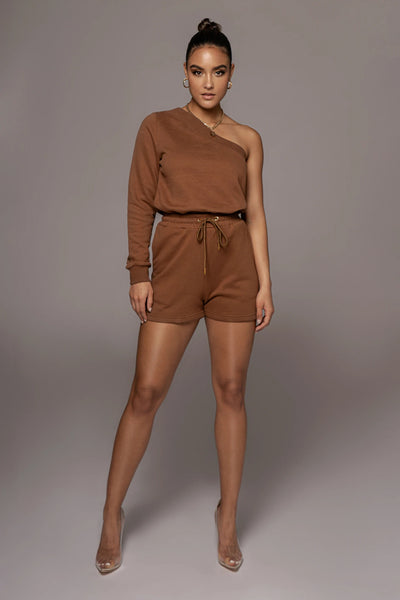 Diagonal shoulder irregular sweater Shorts Set fashion leisure sports suit two piece set women