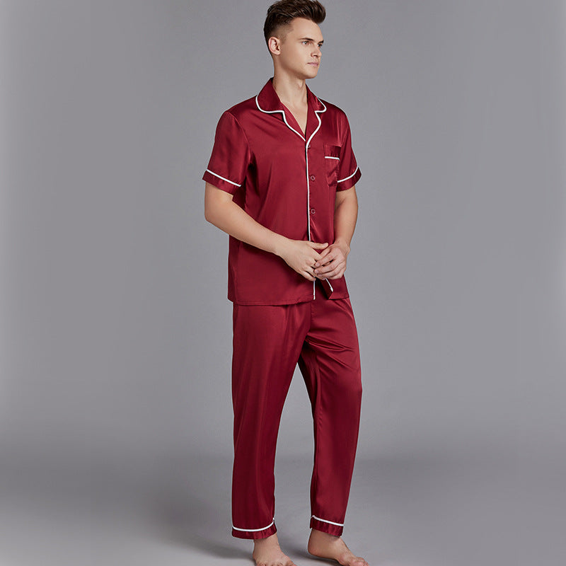 Men&#39;S Pajamas Summer Short-Sleeved Trousers Suit Thin Silk Men&#39;S Home Wear Large Size Can Wear Outside Casual Sleepwear Пижам