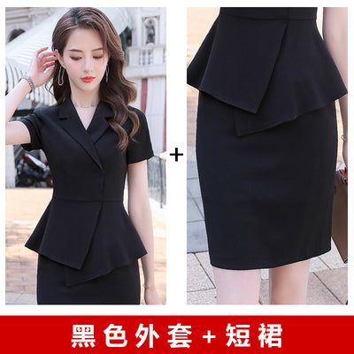 OLBusiness Suit Women's Summer Korean Style Goddess Temperament Business Short Sleeve Beauty Salon Hotel Jewelry Shop Workwear S