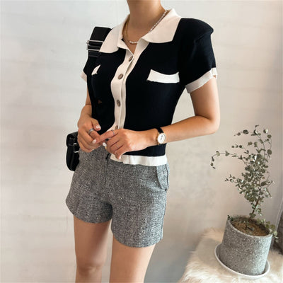 PLAMTEE Patchwork Sexy New Knitted Tees Women Sweaters  Summer 2022 Stylish Short Sleeve Cardigans Casual Slim Tops Coats
