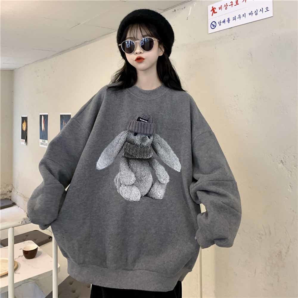 Spring Autumn Cute Bear Print Sweatshirt Kawaii Hoodies Women Top Clothes Hoody Female