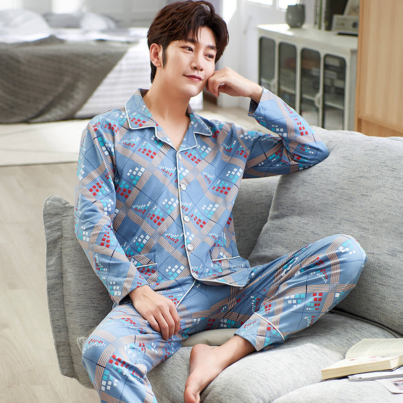 Men Pajamas Set Summer Long Sleeve Autumn Homewear Cotton Men Sleepwear Suit Casual Dormir Top Pyjamas Male Sleep Tops