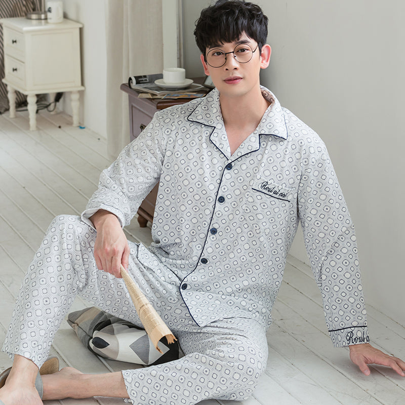 4XL Pajamas For Men Sleepwear Spring Cotton Mens Pajama Sets Long Sleeve Turn-down Collar Cardigan Casual Male Pyjamas