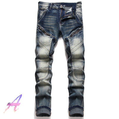2022ss Stretch Men&#39;s Trousers High Quality Casual Panel Patch Skinny Mens Jeans