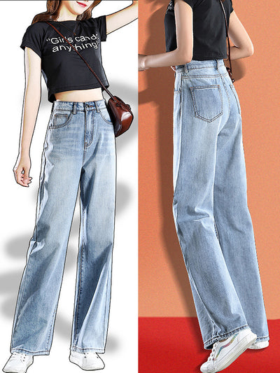 2022 Straight chimney Wide-leg jeans women&#39;s loose high waist summer thin section slim straight trousers