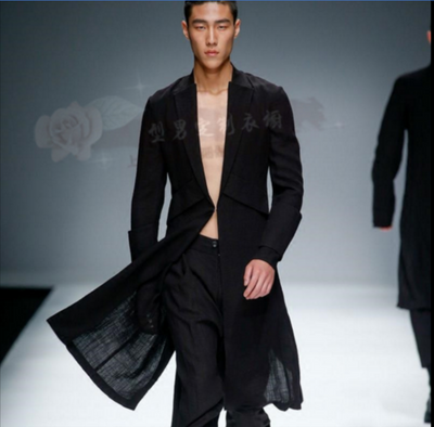 S~6XL!!! Customizable New Men's clothing Fashion catwalk cotton and linen long loose nightclub tide youth spring and summer coat