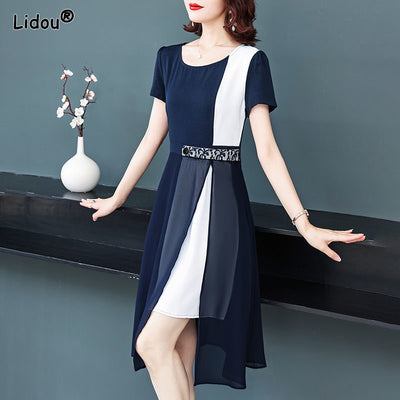 All-match O-Neck Knee-length Summer Dresses Fashion Belt Chiffon Pullover 2022 New Elegant Loose Women&#39;s Clothing Trend