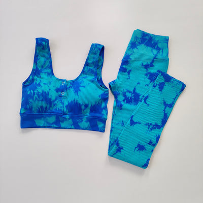 Tie Dye Seamless Women's Yoga Set Fitness Legging Sport Bra High Waist Yoga Pants U-shaped Navel Revealing Bra Figure Suit