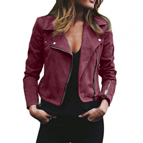 Plus Size Biker Jacket Women Solid Color Lapel Long Sleeve Zip Up Short Coat For Daily Wear veste femme кожаная куртка женская