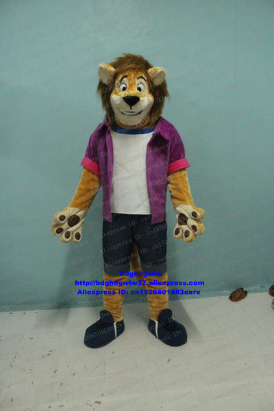 Brown Male Lion Purple Coat Mascot Costume Adult Cartoon Character Outfit Suit Exhibition Exposition Wedding Marriage zx2681