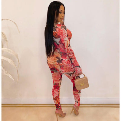 AHVIT New Style Printed Fashion Women Jumpsuits Long Sleeve Round Collar Hot Sale Party Romper YD-Y8140