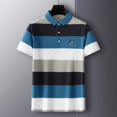 High end brand polo shirt men's short sleeve summer stripe embroidery t-shirt men's designer fashion new half sleeve Lapel top