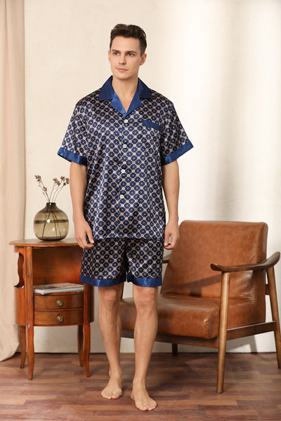 New Men Summer Pajama Sets Man Large Bust Silk Pajamas Shorts Pants Satin Sleep Wear Pijamas Pyjama Mujer Pajama Shorts