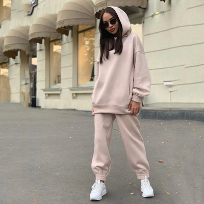 Women Autumn Winter Two Piece Fashion Pullover Sweatshirt+high Waist Pants Set Female Casual Hooded Suit Loose Tracksuit