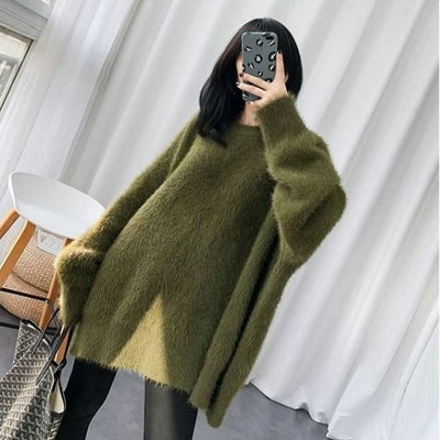 Corase Knit Warm Sweater Women Basic Pullovers Autumn Winter Cashmere Sweaters Casual Loose Female Jumper Top L13