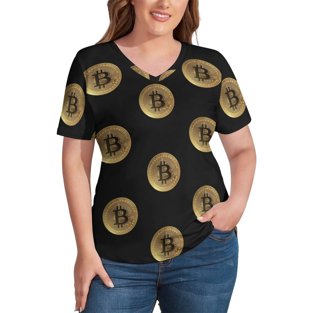 Crypto  T-Shirts Coin Blockchain Street Wear V Neck T Shirt Short-Sleeve Modern Plus Size Tees Pattern Tops Birthday Gift