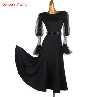 Waltz Dance Custome Female Temperament Flash Yarn Dress Ballroom Dancewear Professional Performance Big Swing Skirt To Send Belt