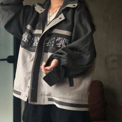 Korean embroidery vintage jacket men women Hong Kong style students autumn new BF casual loose jacket cargo punk all-match coats