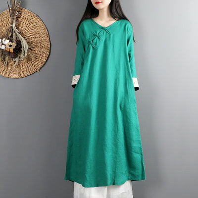 Cotton Linen Chinese Dress Qipao Ladies Robe Vintage Femme Cheongsam Cotton Linen Autumn Dresses Chinese Style Dress FF3054