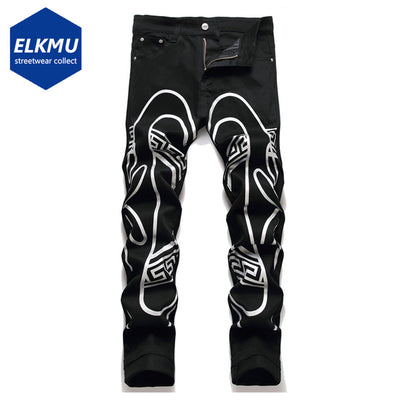 Digital Printed Fashion Jeans 2022 New Men Harajuku Streetwear Denim Pants Black Slim Hip Hop Jeans for Male
