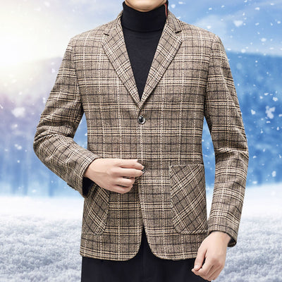 Hunting Suits for Men Mens Autumn And Winter Trend Plaid Brushed Suit Collar Single Two Button Slim Round His Three Piece Suit