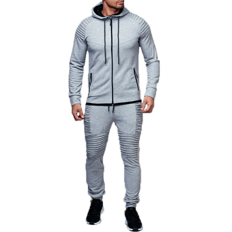 2PCS Men Tracksuit Sport Jacket+Pants Casual Sport Jogging Athletic Trainer Suit