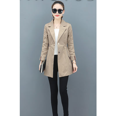 YMING Women's Spring And Autumn Long Windbreaker Jacket Slim Fit Small Casual Long-Sleeved Jacket Suitable For Daily Commuting