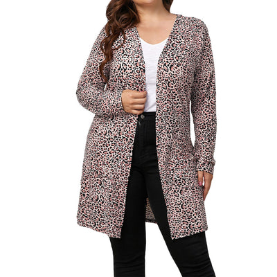 New Style XL~4XL Plus Size Women Ladies Cardigan Casual Fashion Long Sleeves Leopard Print Coat Comfortable And Warmth