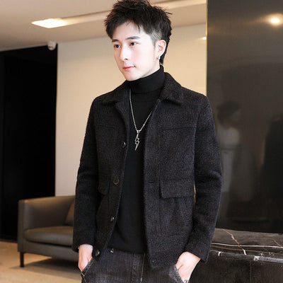 2021 Autumn Winter New Men Wool Blends Coats Solid Color Cold Resistant Men Woolen Overcoat Turn-down Collar Casual Coat B408