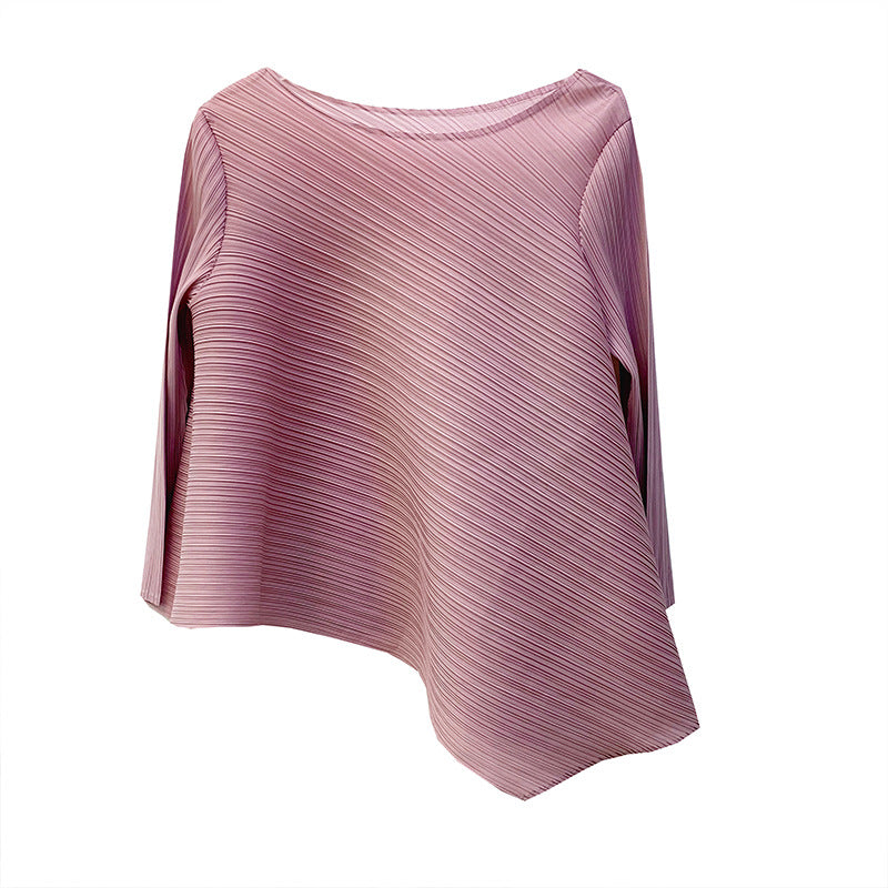 Miyake designer women&#39;s pleated top loose large size irregular t-shirt summer new slim bevel long bottom shirt