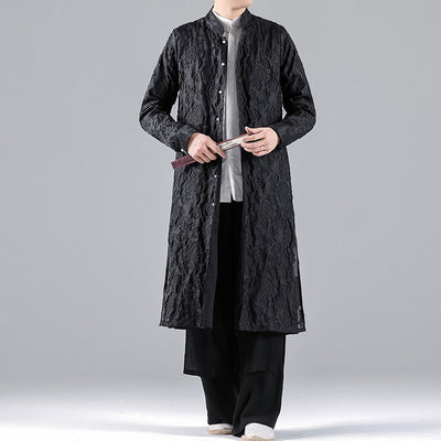 2022 Chinese Traditional Dress Loose Plus Size Robe Black Long Sleeve Hanfu Men Clothing Antique Long Coat Taoist Tops Male