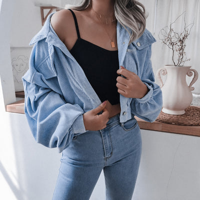 Autumn and Winter European and American Lantern Long Sleeve Corduroy Casual Jacket 2021 New Fashion Button Casual Solid Coats