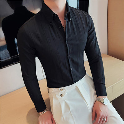 2022 Quality Men&#39;s Long Sleeve Oxford Striped Casual Shirt Front Patch Regular-fit Button down Collar Thick Work Shirts S-3XL