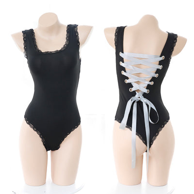 Open Crotch Bodysuit Black Party Romper Women Overalls Body Sexy Backless Cross Lace Up Skinny Lace Bodysuits Women Sleeveless