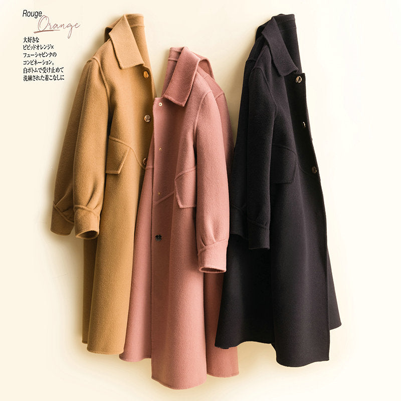Double-sided wool coat women&#39;s mid-length 2022 autumn and winter new doll collar slim woolen coat temperament