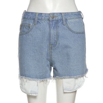 Anibol Casual Women's Denim Shorts Street Hipster High Waist Bag Hip Straps Pants 2022 Hot Summer Wear Washed Blue Knickers