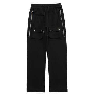 Pocket Decoration Pants Men Hip Hop Streetwear Fashion Vintage Pants High Street Loose Pants White Baggy Denim Pants
